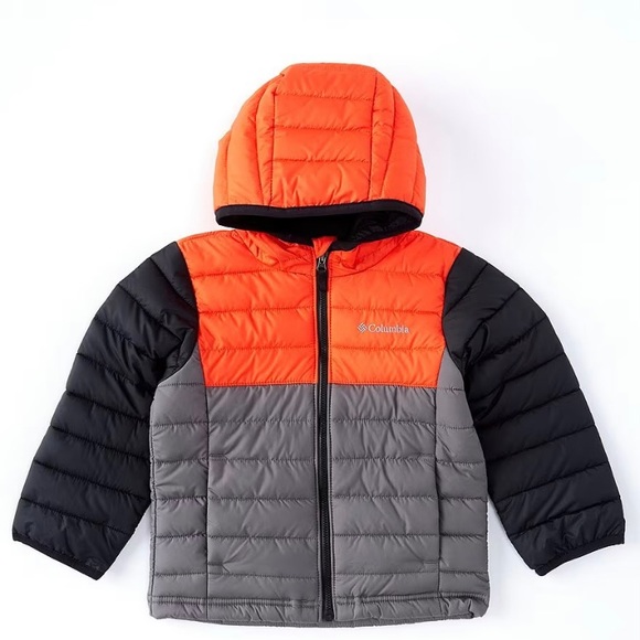 Columbia Toddler Little Boys Powder Lite Hooded Jacket Gray/Orange Size 2T NWT - Picture 1 of 4